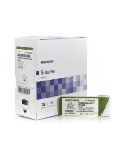 Suture with Needle McKesson Nonabsorbable Uncoated Black Suture Monofilament Nylon Size 3 - 0 18 Inch Suture 1-Needle 19 mm Length 3/8 Circle Reverse Cutting Needle