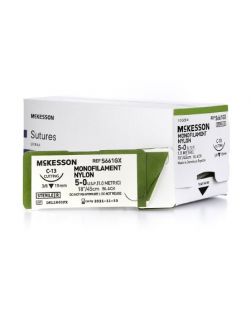 Suture with Needle McKesson Nonabsorbable Uncoated Black Suture Monofilament Nylon Size 5-0 18 Inch Suture 1-Needle 19 mm Length 3/8 Circle Reverse Cutting Needle (12/BX)
