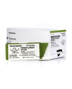 Suture with Needle McKesson Nonabsorbable Uncoated Black Suture Monofilament Nylon Size 3-0 18 Inch Suture 1-Needle 24 mm Length 3/8 Circle Reverse Cutting Needle(12/BX) 