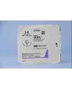 Suture with Needle Coated Vicryl™ Absorbable Coated Violet Suture Braided Polyglactin 910 Size 2-0 18 Inch Suture 1-Needle 36 mm Length 1/2 Circle Taper Point Needle