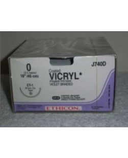 Suture with Needle Coated Vicryl™ Absorbable Coated Violet Suture Braided Polyglactin 910 Size 0 18 Inch Suture 1-Needle 36 mm Length 1/2 Circle Taper Point Needle