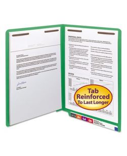 Heavyweight Colored End Tab Folders with Two Fasteners, Straight Tab, Letter Size, Green, 50/Box (BX/1)