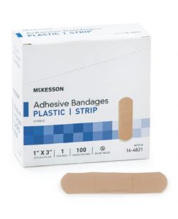Adhesive Strip McKesson 1 X 3 Inch Plastic Rectangle Tan Sterile