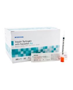 Insulin Syringe with Needle McKesson 1 mL 28 Gauge 1/2 Inch Attached Needle Without Safety  (100/BX 5BX/CS) 