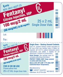 Fentanyl Citrate, Preservative Free 50 mcg / mL Injection Single Dose Vial 2 mL CII