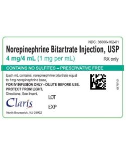 Norepinephrine Bitartrate 1 mg / mL Intravenous Injection Ampule 4 mL