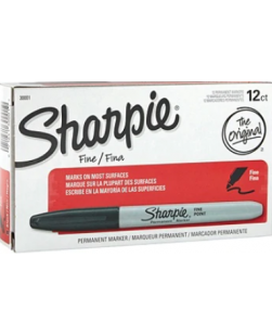SHARPIE FINE POINT PERMANENT MARKERS, GREY BARREL, BLACK INK, PACK OF 12 