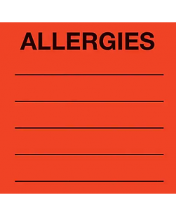 Allergy Warning Medical Labels, Allergies, Fluorescent Red, 2x2", 250 Labels