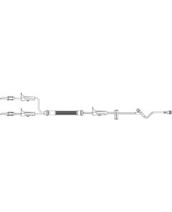 Y-Type Blood Set, Two Non-Vented Spikes, Two Roller Clamps, 170 Micron Blood Filter, Free Flow Protection Clamp, Roller Clamp, ULTRASITE Injection Site, SPIN LOCK Connector, Latex Free (LF), 39mL Priming Volume, 120L, 24/cs