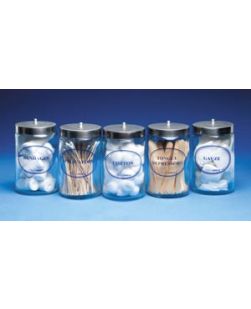 Flint Glass Jars, Blue Imprint, Stainless Steel Lids, 7H x 4¼Dia, 5/cs