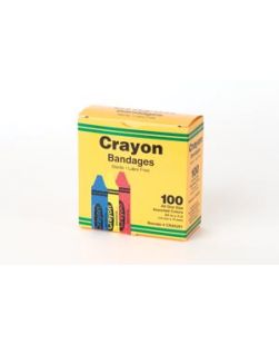 Crayola Bandages, ¾ x 3 Strips, Latex Free (LF), Assorted (red, yellow & blue), 100/bx, 12 bx/cs