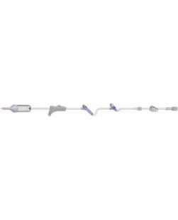 IV Admin Set, Pre-Attached Extension Set, 10 Drops Per mL, 89 Length, 16 mL Priming Volume, Non-Vented, 1 Pre-Pierced Y Site, 1 AMSafe Needle-Free Y Site with Pre-Attached Extension Set, Roberts Clamp, Rotating Male Luer Lock, PE Poly Pouch, 50/cs