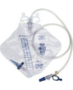 Drainage Bag, 2000mL, Anti-Reflux Device, Pre-Pierced Needle Free Sampling Port (Luer Slip or Blunt Cannula Compatible), Universal Double Hook & Rope Hanger, T-Tap Drain Port, Sterile Fluid Pathway, 20/cs