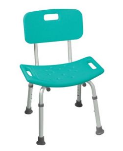 Deluxe Aluminum Adjustable Height Bath Bench, Back, Assembled, Teal, 2/cs