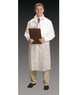 Frock Lab Coat, 2X-Large, White, Elastic Wrist, Snap Collar, Snap Close, 30/cs