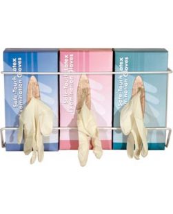 Glove Box Dispenser, Triple, Holds Three Boxes of Gloves Vertically, Screw Holes For Horizontal Wall Mounting, White Powder Coated Wire, 16½W x 8H x 4 1/8D, 6/cs (To Be DISCONTINUED)