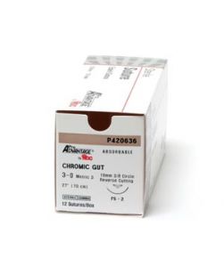 Chromic Gut Suture, Size 3-0, 27, FS-2 Needle, 3/8 Circle Reverse Cut 19mm, 12/bx  (Not Available for sale into Canada)