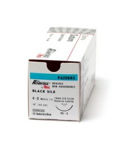 Black Silk Braided Suture, Size 3-0, 18, Needle FS-1, 3/8 Circle Reverse Cut 24mm, 12/bx (Not Available for sale into Canada)