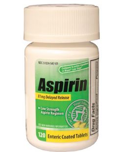 Aspirin, Adult, Low Dose 81mg, Enteric Coated Tablets, 120/btl, 24 btl/cs, Compare to the Active Ingredient in Bayer® Low Dose (Not Available for sale into Canada)