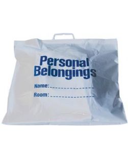 Belongings Bag with Handle, 18½ x 20, White Bag with Blue Imprint, 250/cs