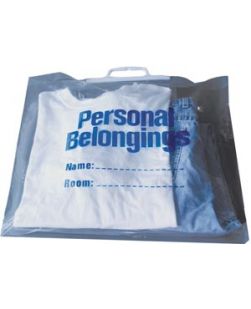 Belongings Bag with Handle, 18½ x 20, Clear Bag with Blue Imprint, 250/cs