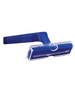 Twin Blade Razor, Stainless Steel, Clear Removable Safety Cap, One-Piece Navy Handle, 100/bx, 10 bx/cs (36 cs/plt)