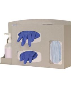 Infection Prevention Organizer Holds Two Boxes of Gloves One Box of Face Masks 1 Hand Sanitizer Bott