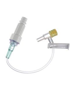 Small Bore T-Port Extension Set, ULTRASITE Valve &  Luer Slip Connection, 0.68mL Priming Volume, 5L, Removable Slide Clamp, DEHP & Latex Free (LF), 100/cs