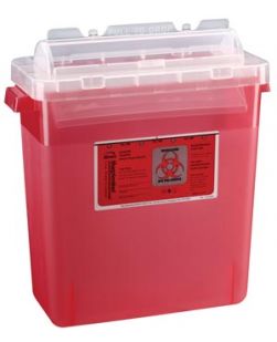 Sharps Container, 3 Gal, Rotating Lid, Translucent Red, 12/cs