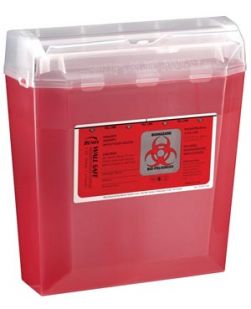 Wall Safe® Sharps Container, 5 Qt, Translucent Red, Rotating Lid, 24/cs