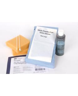 Wet Skin Scrub Pack, Includes: (1) CSR Wrap, (2) Cotton Tipped Applicators, (1) Wrapped Pair Nitrile PF Gloves, (2) Blue Blotting Towels, (1) One-Step PVP-I Topical Gel & (2) Large Winged Grip Sponges, Sterile, 20/cs (Continental US Only)