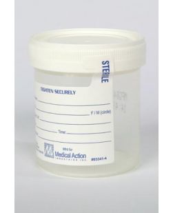 Gent-L-Kare® Wide Mouth Specimen Container, 3 oz, Lid, White, Sterility Seal & Label, Graduated In 20, 40, 60, 80 & 90 mL Increments, 100/bg, 4 bg/cs