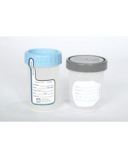 Specimen Container, 4 oz, Label & Gray Lid, Polybag, 100/cs (60 cs/plt)