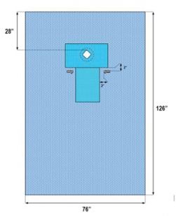 Thyroid Drape, 76 x 126, 14 x 14 Reinforcement, 5 x 5 Diamond Fenestration with 1 Tape, 18 x 10 Instrument Pad, Hook & Loop Tube Holders, Latex Free (LF), Sterile, 18/cs