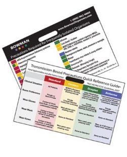 Transmission Based Precautions Quick Reference Card, Horizontal, Attaches to Name Tag Holder, 3 3/8W x 2¼H x 1/16D, 25/pk (Made in USA)