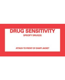 Drug Sensitivity Patient Chart Labels, 2¼ x 4½, White, 1,000/bx