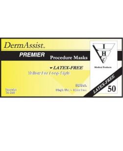 Mask, Procedure, Ear Loop, Pleated, Latex Free (LF), 3-Ply, Yellow, 50/dispenser, 10 disp/cs