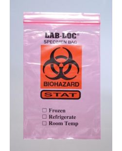 3-Wall Specimen Transfer Bag, Reclosable, Biohazard STAT, 2 mil, 6 x 9, 1000/cs