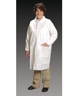 Lab Coat, Large, 3 Pockets, Tapered Collar, Elastic Wrist, 25/cs