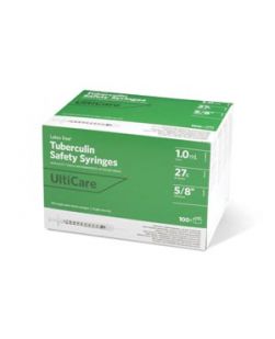 Safety Syringe, Fixed Needle, Tuberculin, 1mL, 27G x 5/8, 100/bx