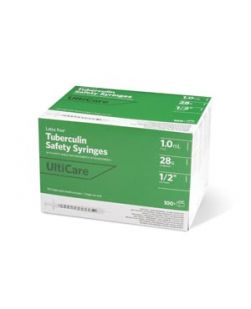 Safety Syringe, Fixed Needle, Tuberculin, 1mL, 28G x ½, 100/bx