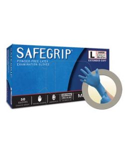 Exam Gloves, PF Latex, Textured, Extended Cuff, Blue, Large, 50/bx; 10 bx/cs (For Sales in US Only)