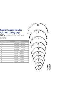 Suture Needle, Size 00-9, Regular Surgeons, ½ Circle Cutting Edge, 12/pkg