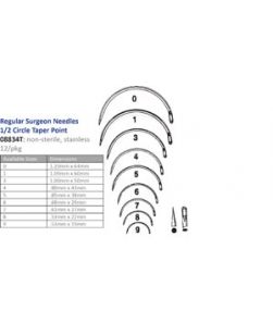 Suture Needle, Size 0-9, Regular Surgeons, ½ Circle Taper Point, 12/pkg
