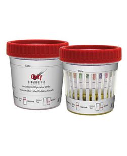 Testing Cup, (THC/COC/OPI/AMP/PCP/BZO/BAR/MTD/TCA/MDMA/OXY/BUP), 25/bx